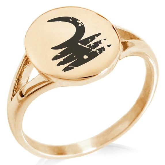 Stainless Steel Ancient Tribal Vigilance Rune Minimalist Oval Top Polished Statement Signet Ring