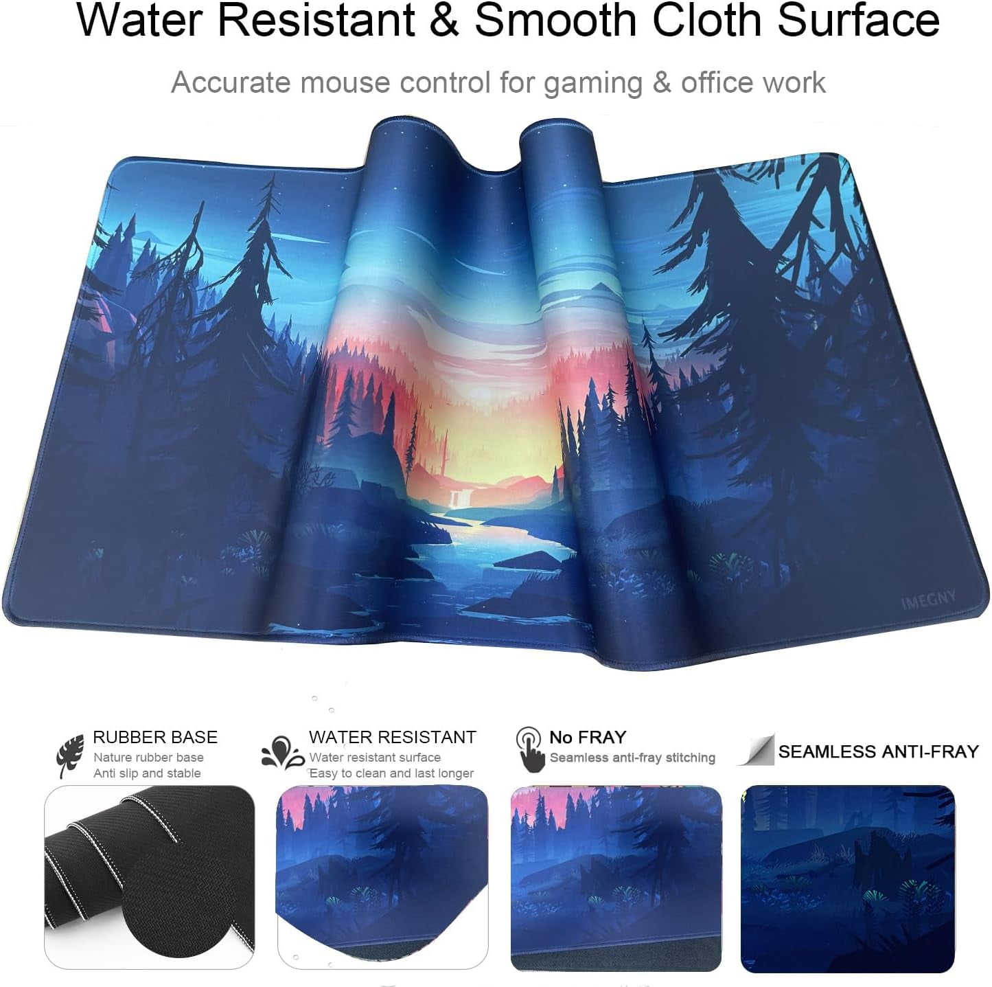 Large Gaming Mouse Pad, Extended XXL Desk Pad & Non-Slip Rubber Mat for Mice and Keyboard with Stitched Edges （90x40 Fengjing）