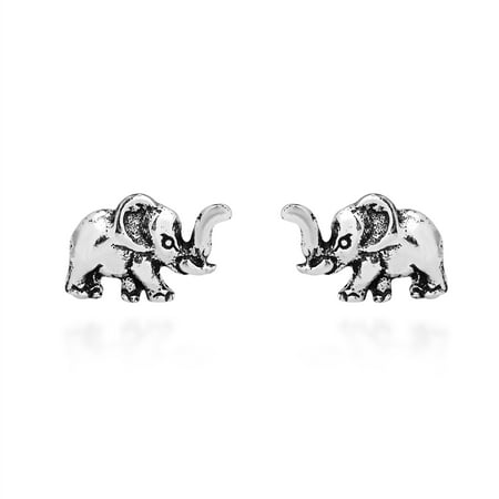 Elephant Earings - Adorable Petite Elephant .925 Sterling Silver Stud Earrings