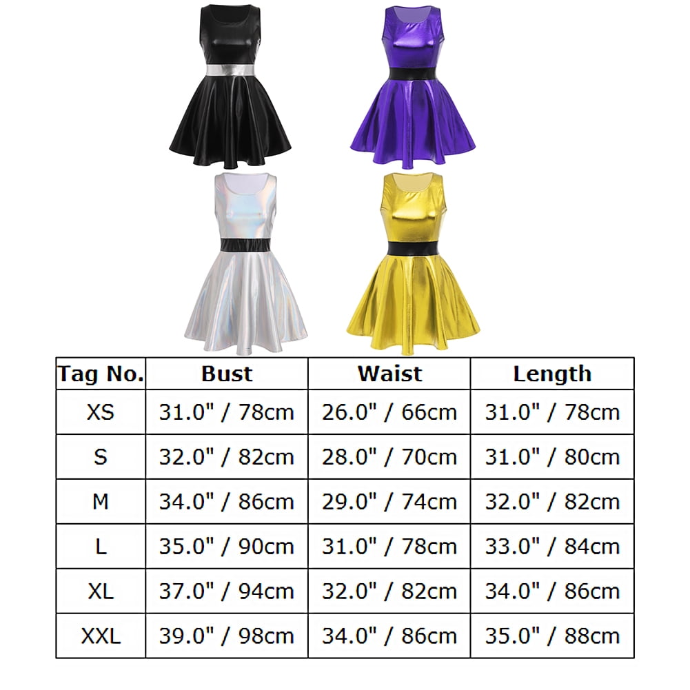 IBTOM CASTLE Women's Shiny Metallic Dress Sexy Sleeveless Mini Skater Dress Holographic Party Rave Dance Clubwear Anime Cosplay Halloween Clothes XL Gold