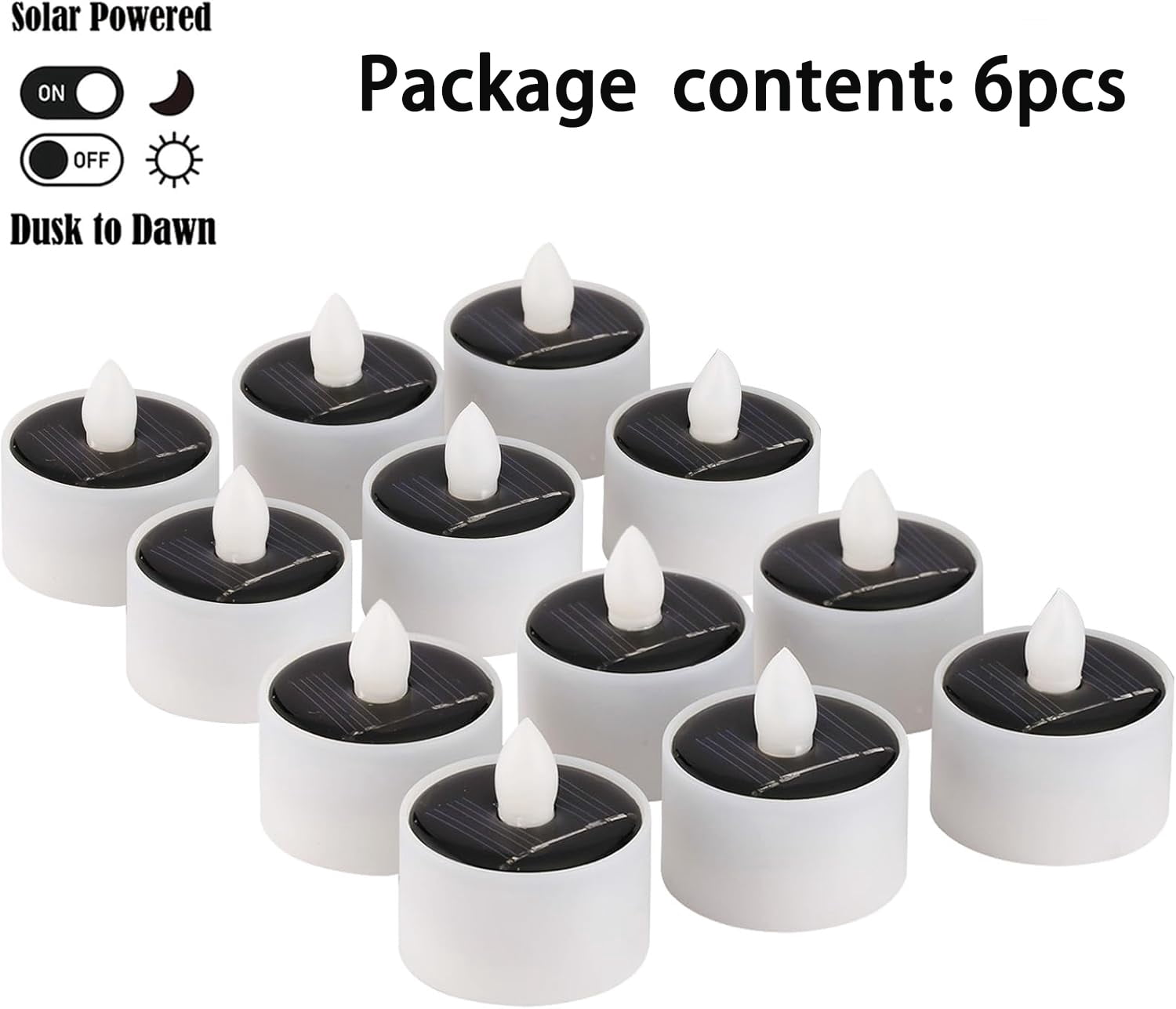 6Pack Solar Tea Lights Outdoor Waterproof, Small Solar Lights with Rechargeable Dusk to Dawn Sensor, Flameless Flickering LED Votive Candles for Lantern Window DIY Patio Chandelier Decor(Warm White)