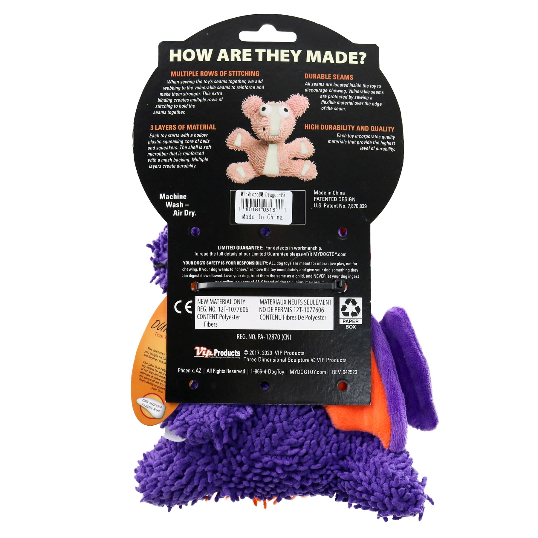 Mighty Microfiber Ball Med Dragon Purple, Durable Squeaky Dog Toy