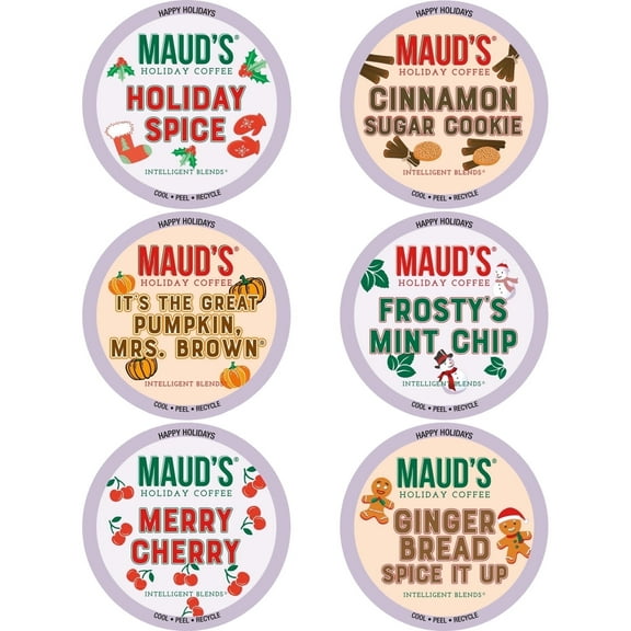 Maud's Holiday Blend Coffee Pods Variety Pack, 24 ct, 6 Assorted Flavors, Medium Roast Coffee in Single Serve Pods – 100% Arabica Beans, Compatible with Keurig K Cups Maker