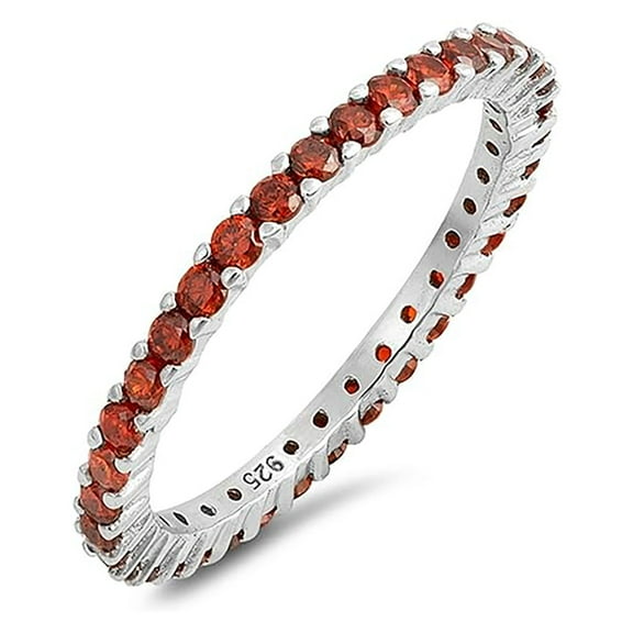 Round 2 mm Red Garnet Full Eternity Band Ring Dainty Stackable Ring 925 Sterling Silver Gemstone Jewelry For Women Gift