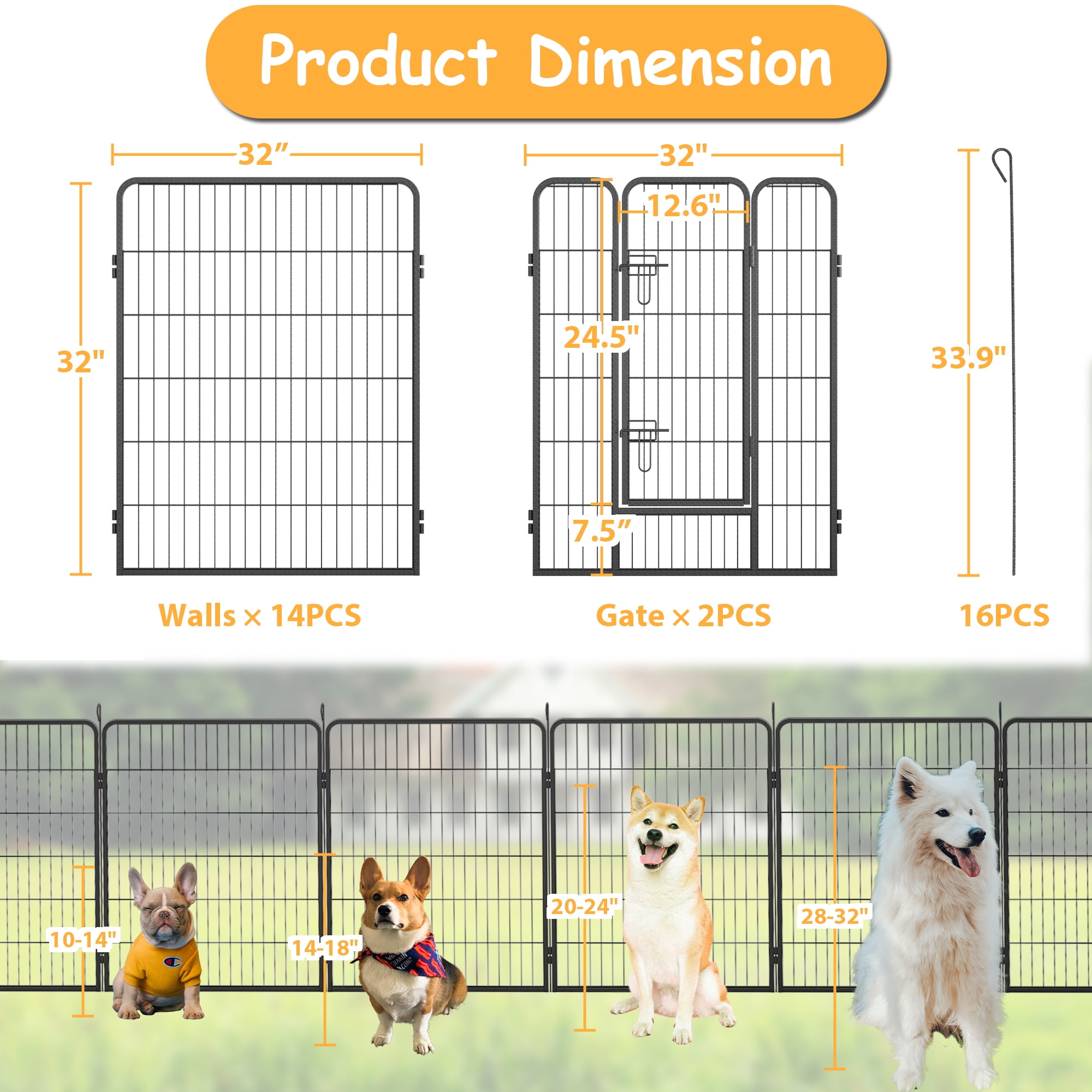 Pefilos 16-Panel Heavy Duty Metal Pet Playpen Portable Outdoor Folding 31.5"x31.5" Large Indoor Metal Puppy Dog Run Fence 2 Doors, Black Pefilos 16-Panel Heavy Duty Metal Pet Playpen Portable Outdoor Folding 31.5"x31.5" Large Indoor Metal Puppy Dog Run Fence 2 Doors, Black