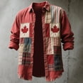 thumbnail image 2 of Mens Knit Polo Long Sleeve Embroidered Maple Leaf Pattern Button Down Rugby Shirt for Men,Red,L, 2 of 3