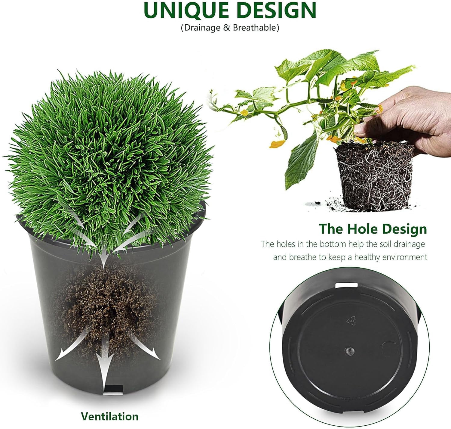 HOSTIC 10 Pack 3 Gallon Round Planter Nursery Pots, Flower Plant Container Injection Round Black