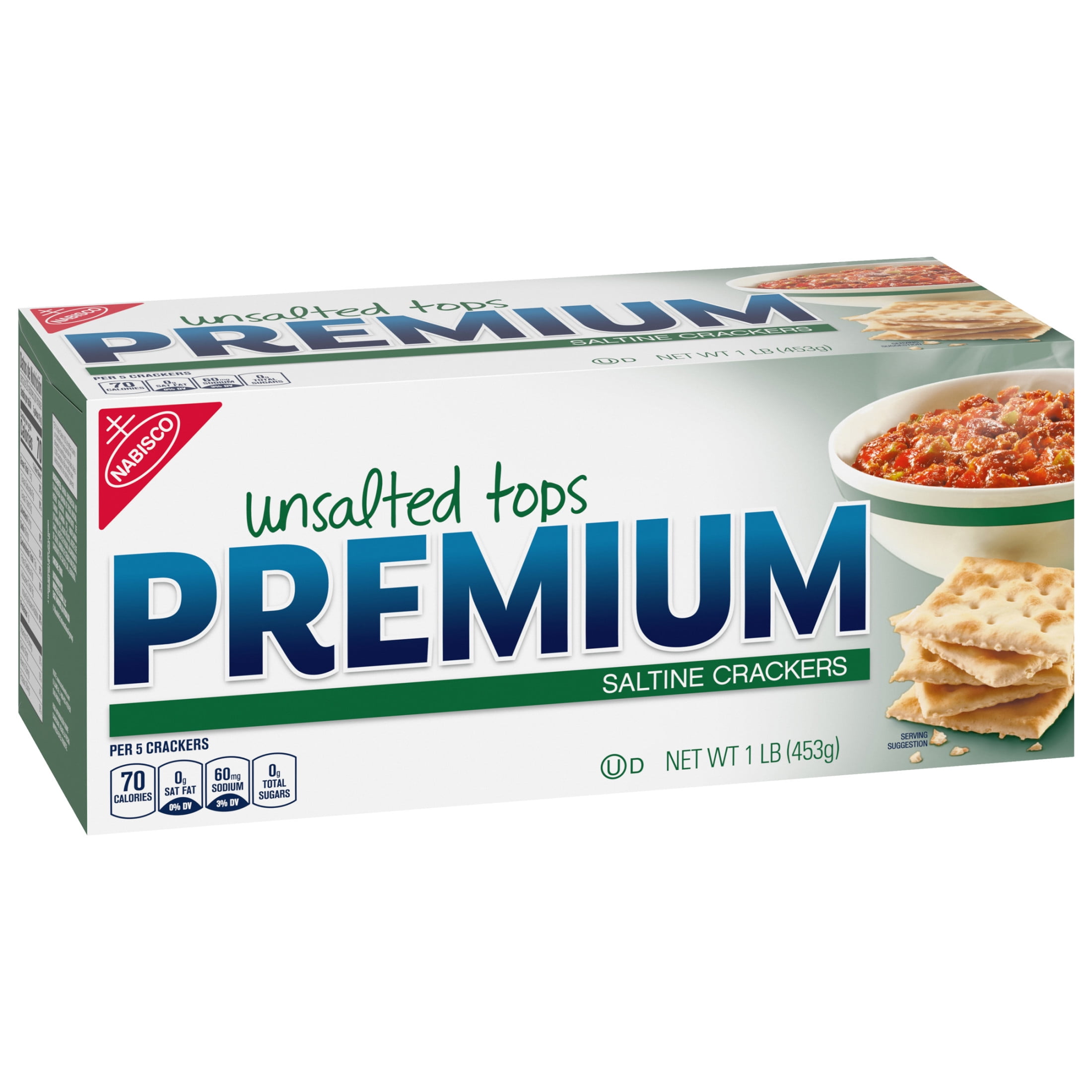 (3 pack) Premium Unsalted Tops Saltine Crackers, Lunch Snacks, 16 oz