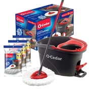 O-Cedar Easywring Microfiber Spin Mop & Bucket Floor Cleaning System With 1 Extra Refill, Red / Gray