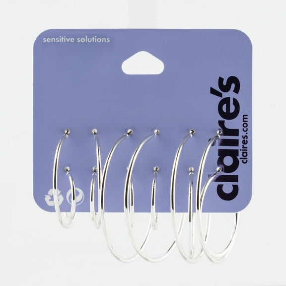 Claire's Women's Crystal Silver Graduated Hoop Earrings Set Female Adult