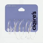 Claire's Silver Graduated Hoop Earrings Set, Endless Loop Closure, Metallic, 6 Pack, 01343