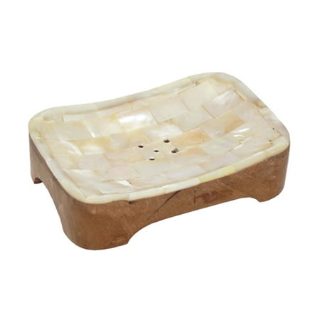 Capiz Shell With Wood Base Footed Soap Dish Kitchen Or Bath