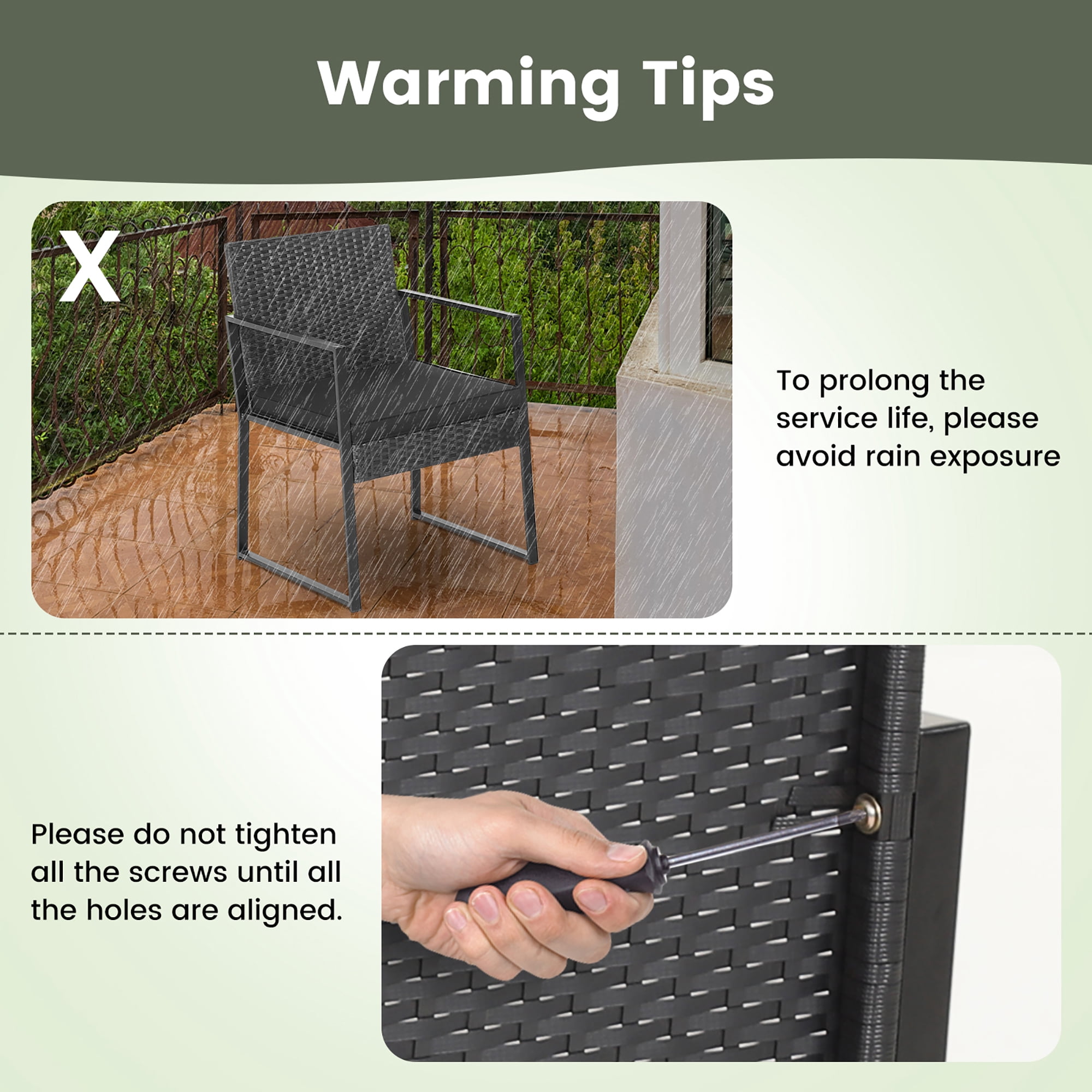 Costway 3pcs Patio Furniture Set Heavy Duty Cushioned Wicker Rattan Chairs Table Outdoor