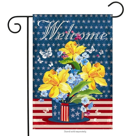 - Patriotic Welcome Floral Garden Flag Daffodils Red White and Blue 12.5