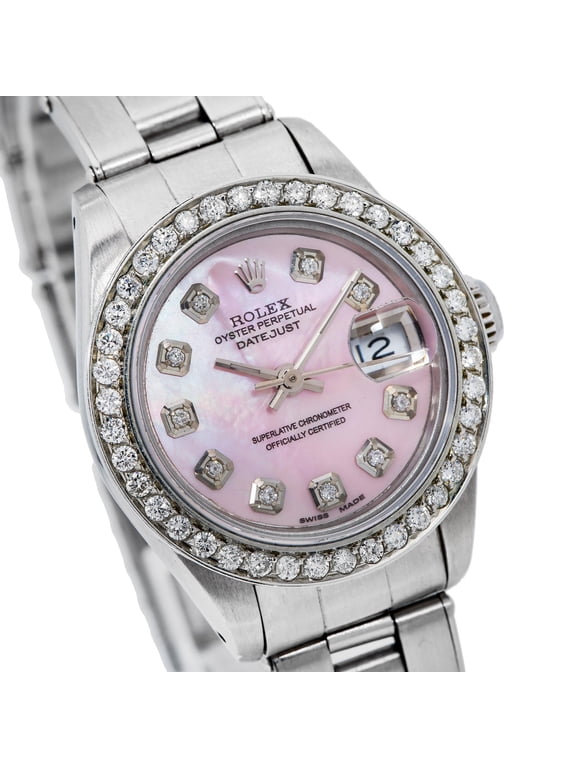 Pre-Owned Rolex Datejust 26MM 6916 Pink Mother of Pearl Diamond Dial Diamond Bezel Stainless Steel Oyster Bracelet 0.9ct