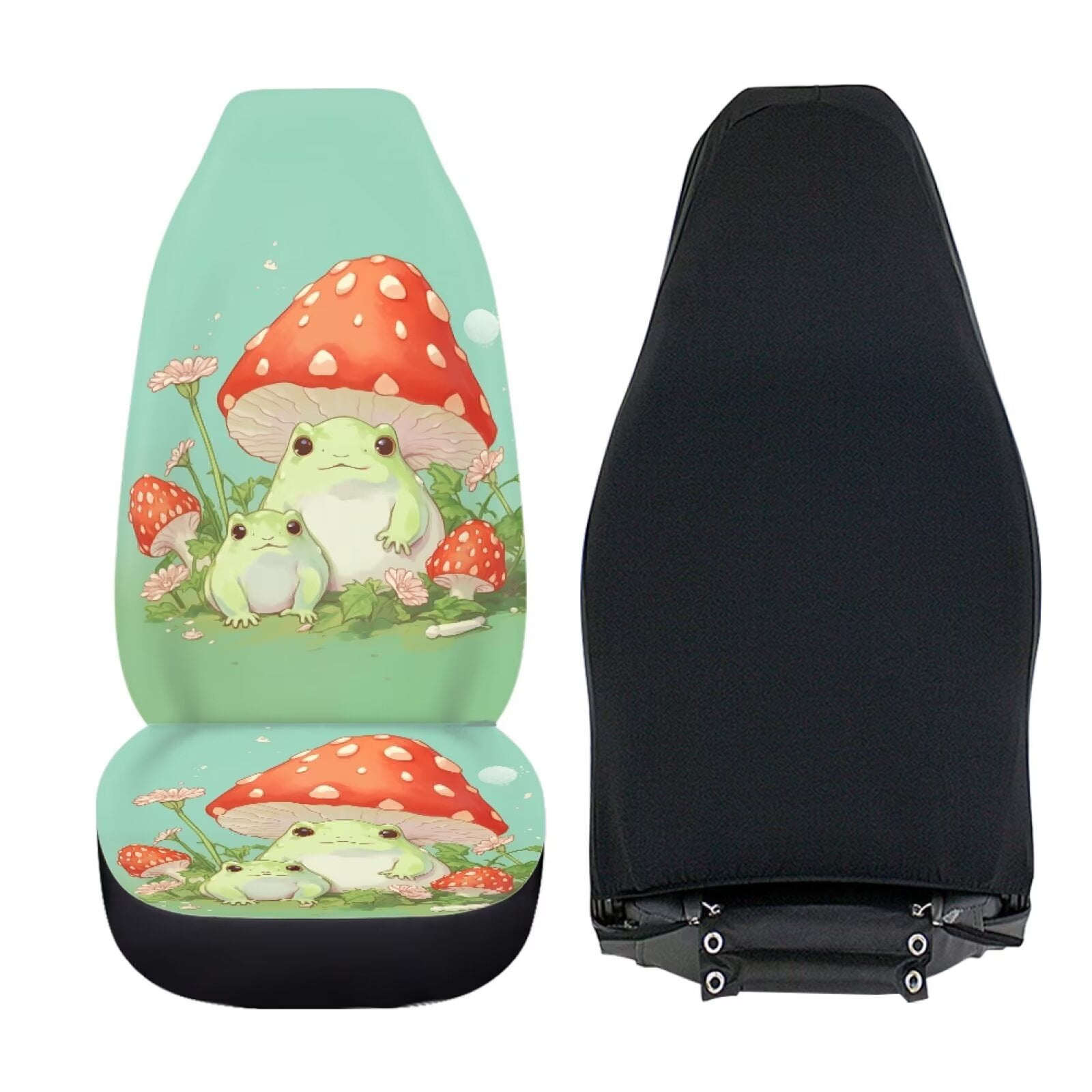 Uourmeti Cute Car Accessories for Women Girl Mushroom Frog Green Print Front Seat Car Covers Set of 2 Bucket Seat Protector Universal Fit Most Truck Suv Van Cars Vehicle Interior Decor