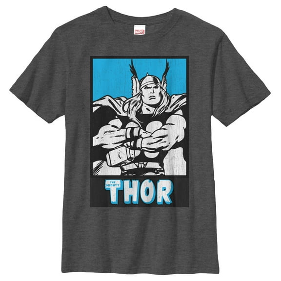 Boy's Marvel Mighty Thor Ready for Battle  Graphic Tee Charcoal Heather Large