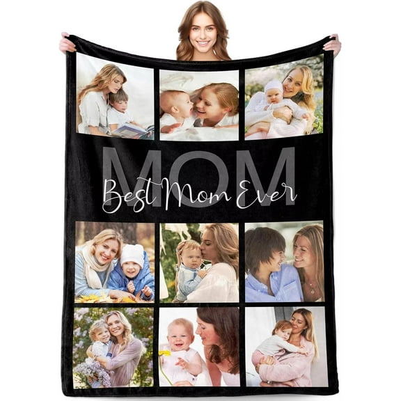 AISENIN Personalized for Mom Custom Blanket with Photos Pictures Text Best Mom Ever Gifts from Daughter Son Kids Customized Birthday Gifts for Mom Grandma Wife Women