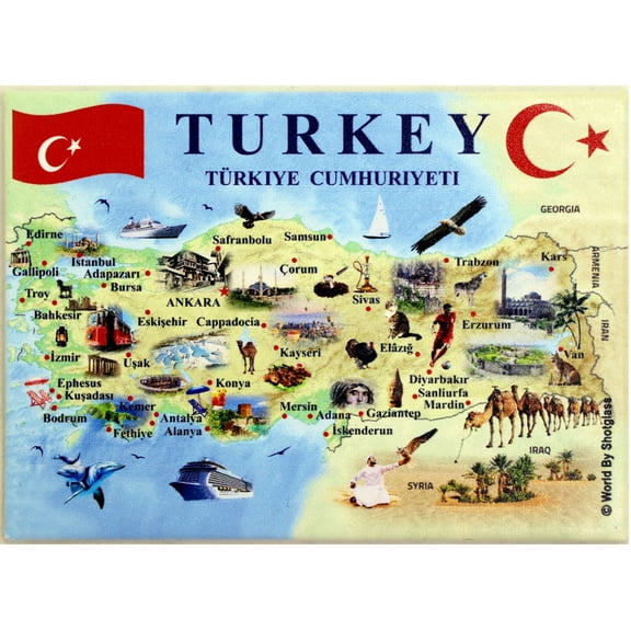 Turkey Graphic Map and Attractions Souvenir Fridge Magnet 2.5" X 3.5"
