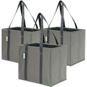 Reusable Grocery Bags | Strong and Sturdy Grocery Shopping Bags, Large, Foldable (3 Pack - Grey)