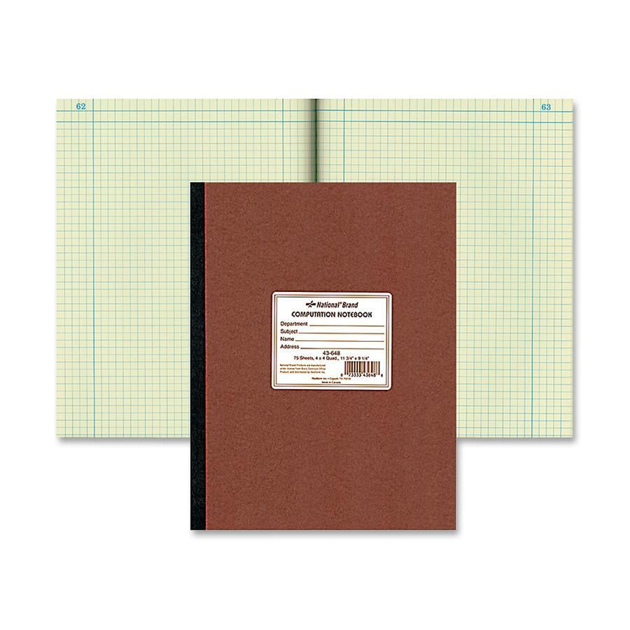 4 X 4 Quad 75 Sheets National Brand Computation Notebook - 1 Pack Brown 43648 Green Paper 11.75 x 9.25 Inches