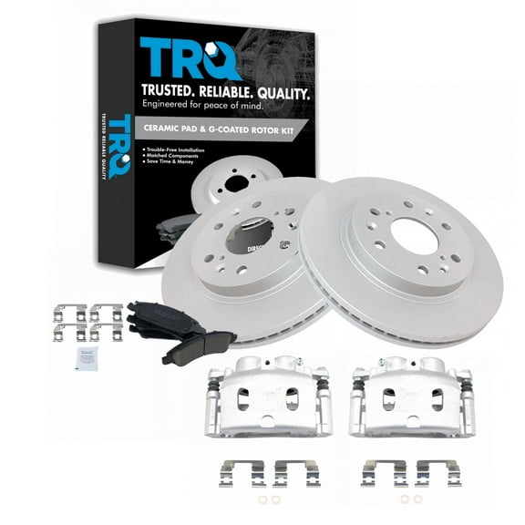 TRQ Front Ceramic Brake Pad Coated Rotor & Caliper Kit Fits Select GM Truck SUV