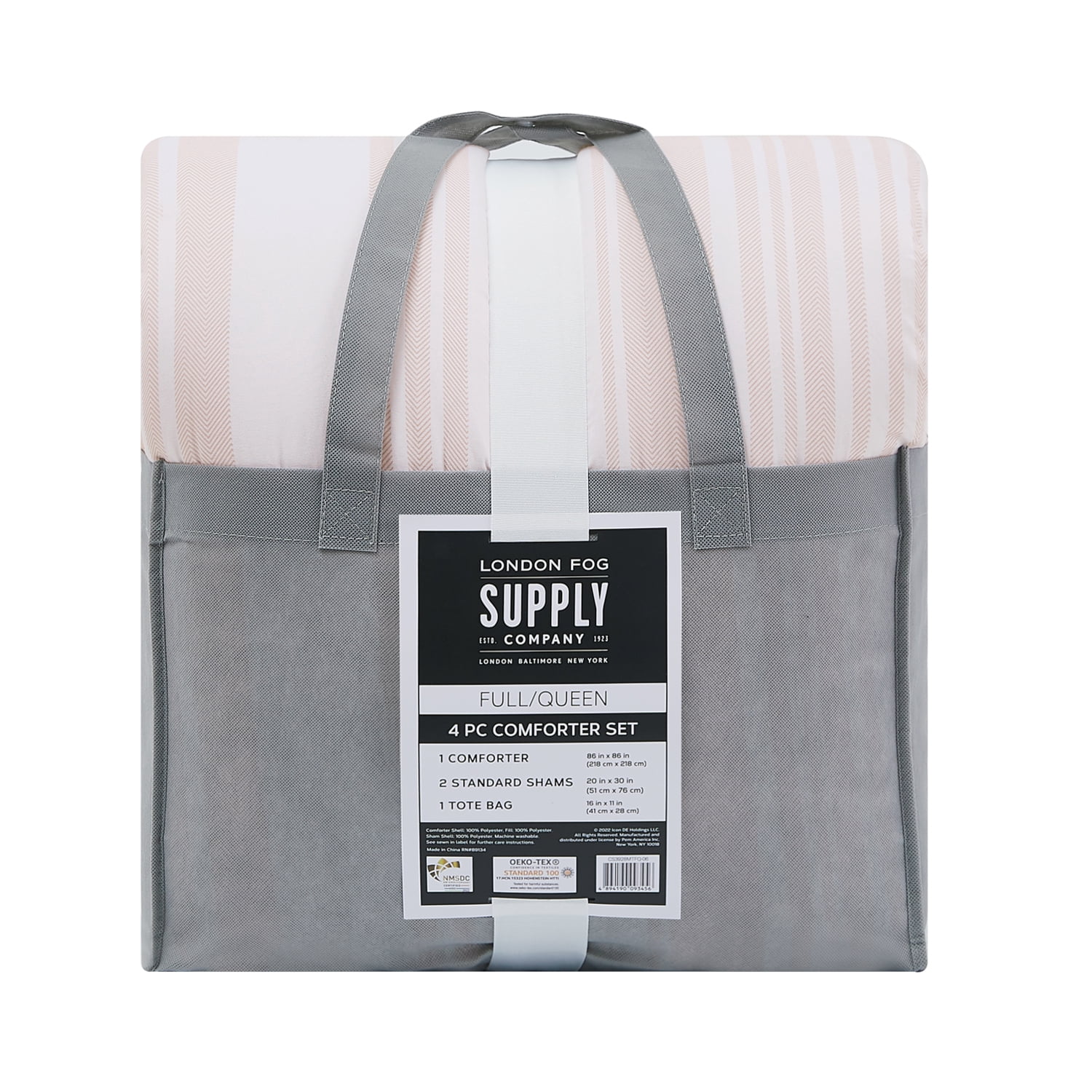 London Fog Supply Blush Striped 3pc Garment Washed Comforter Set, King
