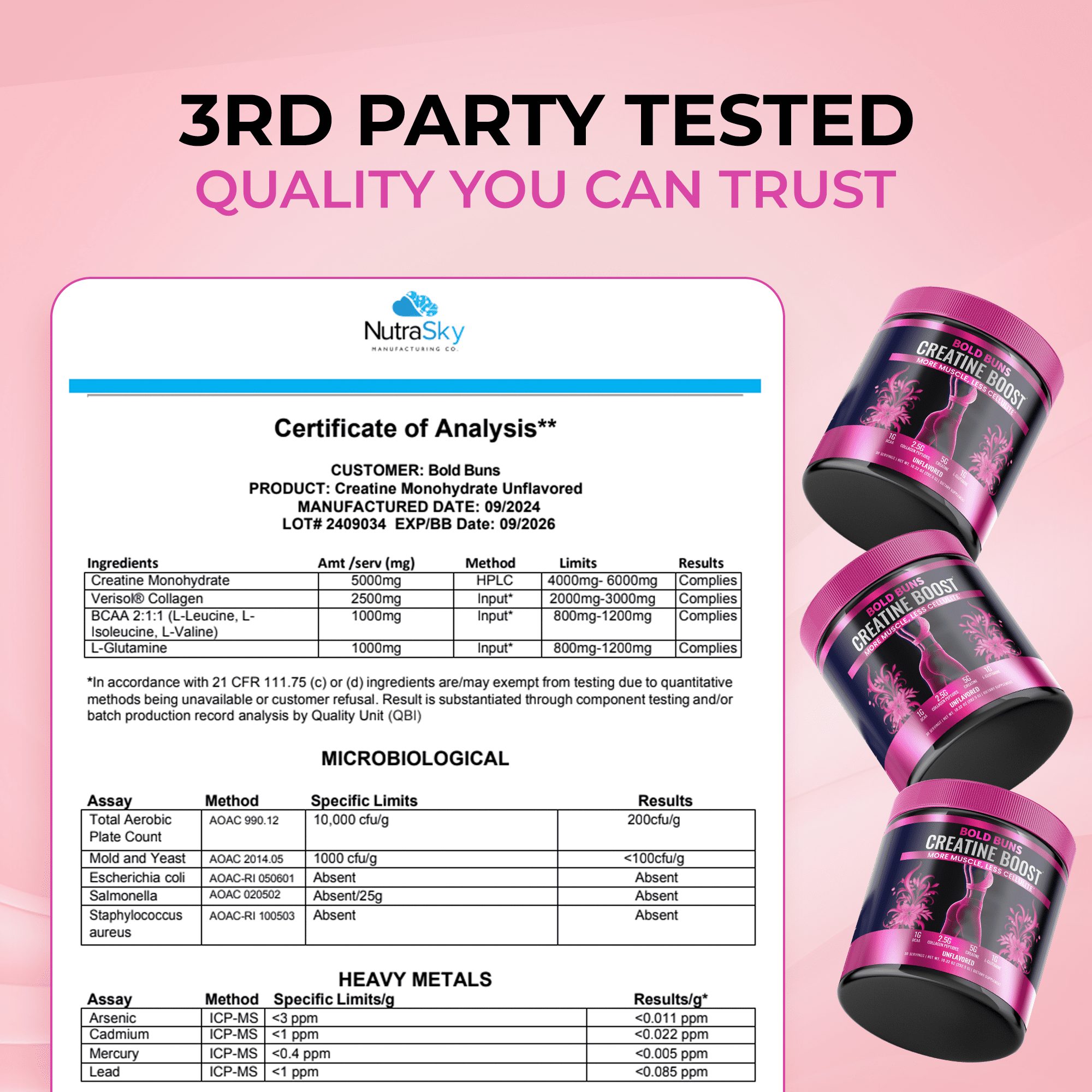 Bold Buns Creatine for Women – Supplement with Collagen & BCAA – Supports Muscle Development, Post-Workout Recovery, Skin Elasticity, Healthy Hair & Nail (30 Servings - Unfavored)
