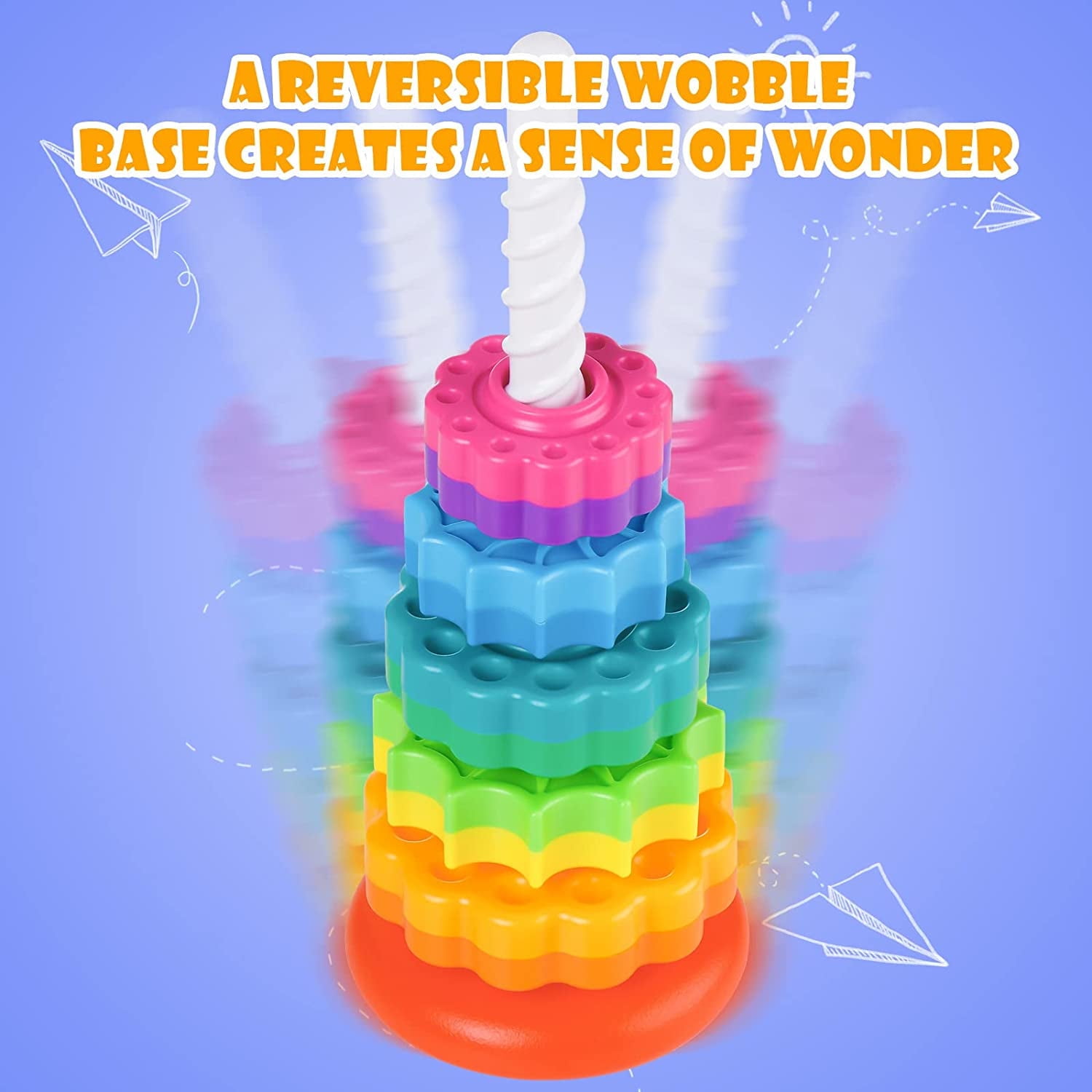 Spinning Stacking Toy for Kids, Rainbow Tower Dual-Color Spinning Wheels Premium Strong BPA-Free ABS Plastic Early Education Fun Learning and Engaging Brain Development Toys (Small)