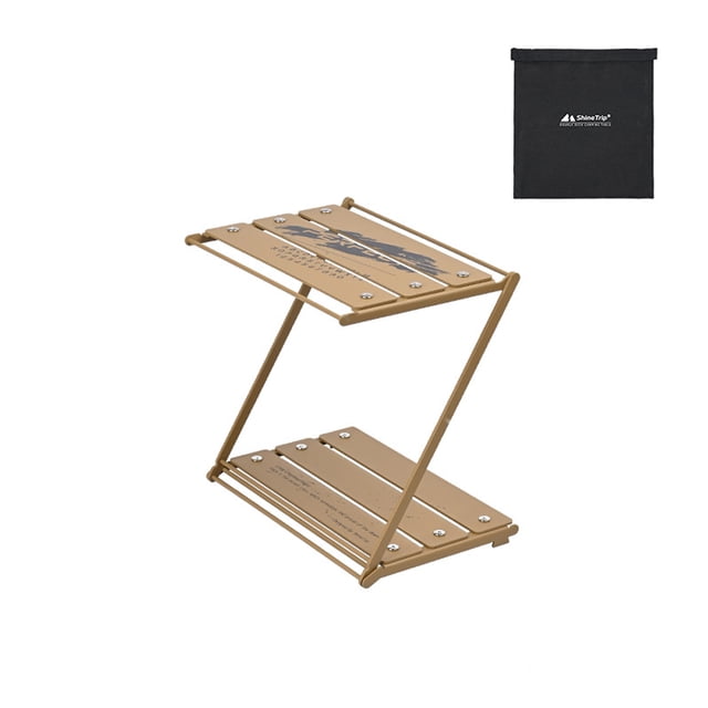 Bandeja de almacenamiento ShineTripTazas para acampar al aire libre Cuencos Estante de almacenamiento plegable Aleación de aluminio Soporte de almacenamiento de 2 niveles Picnic Barbacoa Vajilla Uten