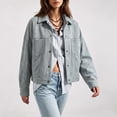 thumbnail image 4 of vdgthytj Jackets for Women Snap Button Lapel Collar Long Sleeve Cropped Fashion Fall Casual Outerwear with Chest Pockets(X-Large,Sky Blue), 4 of 9