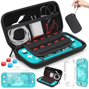 HEYSTOP Compatible Switch Lite Case Package Compatible OLED Mini Tempered Glass Screen Protector Games Card 6 Thumb Grip Caps for Nintendo Switch oled case Accessories Kit