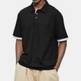 thumbnail image 2 of Men's Summer Solid Color T-shirt With A 3 Button Open Collar And Button Up Short Sleeved Top M, 2 of 5