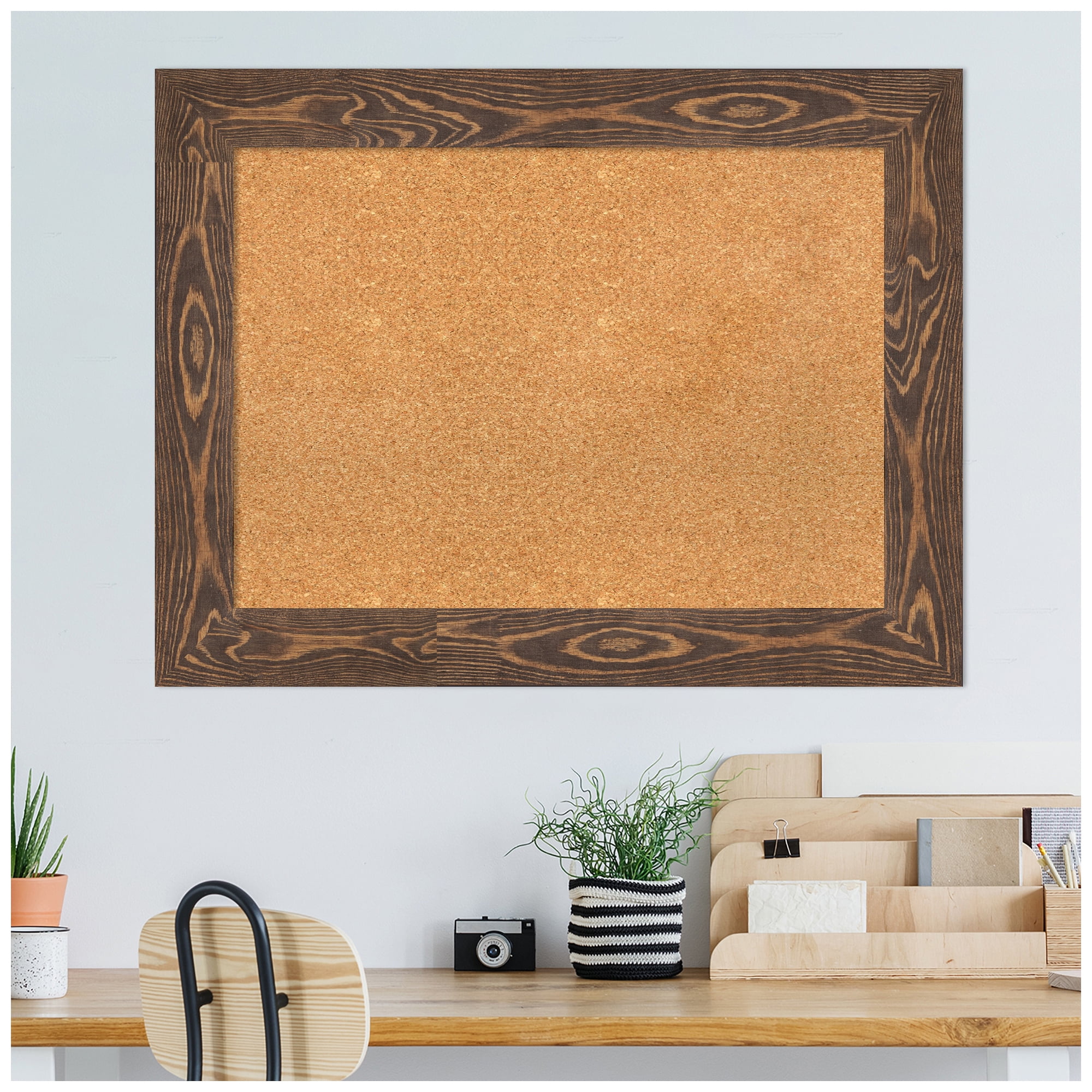 Amanti Art Natural Cork Board Wood Framed Bridge Brown Bulletin Board 34 in. x 26 in.