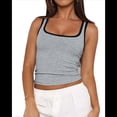 thumbnail image 2 of Camiseta de Tirantes Finos Ajustada con Cuello Cuadrado y Canalé para Mujer, de Verano, Color Gris, Talla XL, 2 of 9