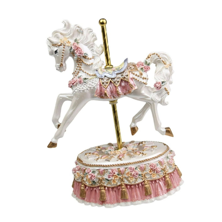 Almencla Carousel Horse Statue Collectibles Music Box for Entrance