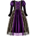 thumbnail image 3 of Witch Cosplay, Witch Costume, Witch Outfit, Witch Roleplay, Purple Gold Witch Dress Costume With Pointed Hat Medieval Gothic Gown Halloween Cosplay Outfit for Holiday Celebration, Purple 140, 3 of 8