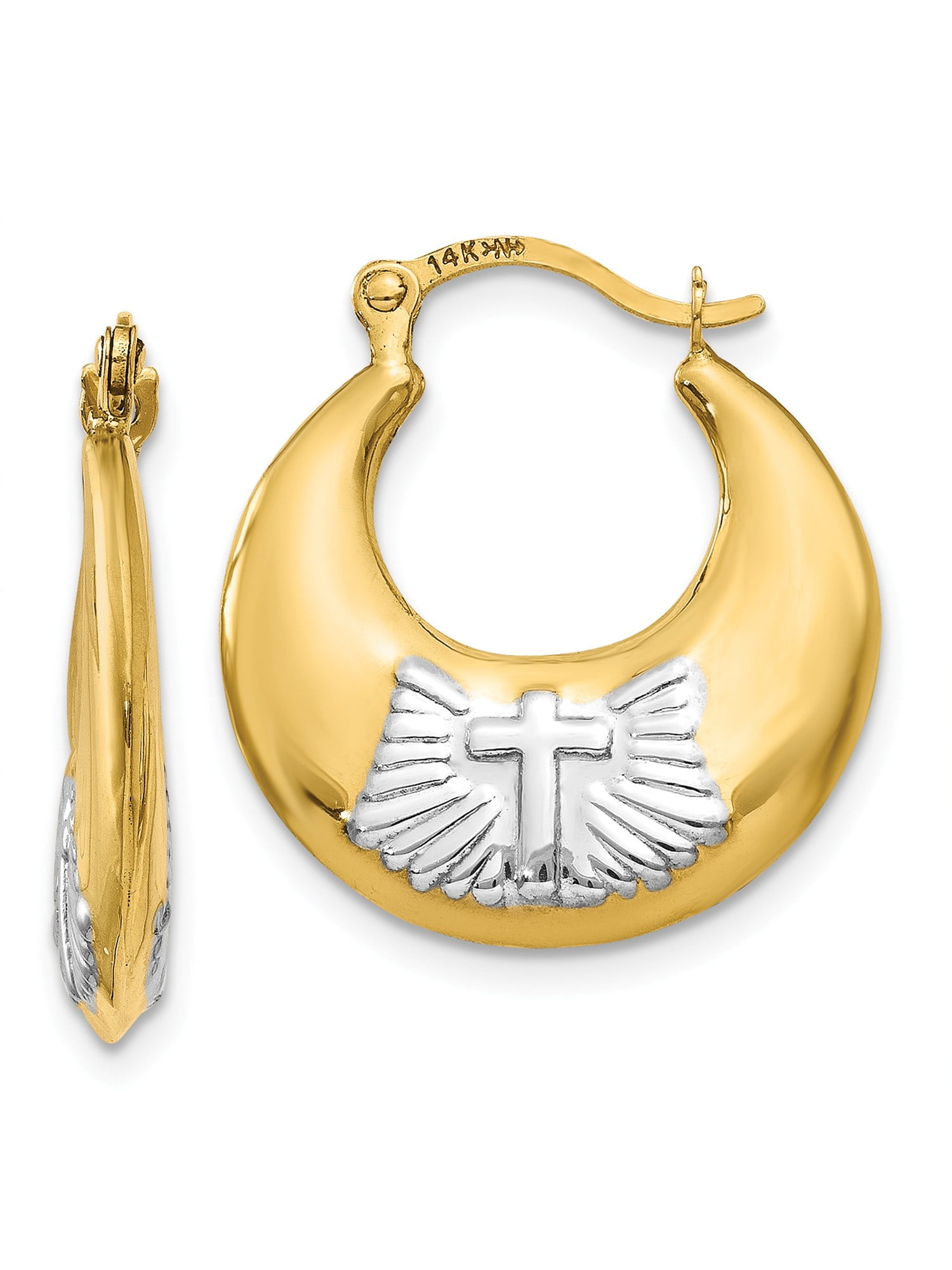 14k Yellow Gold Fancy Hollow Hoop Earrings, 15mm X 11mm 14k Yellow Gold Fancy Hollow Hoop Earrings, 15mm X 11mm