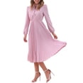 thumbnail image 4 of VESTIDO MIDI A LINEA PLEATADO CON MANGAS LARGAS Y CUELLO EN V EN TIE DE MUJER INSPIRADO EN CHIC M ROSA, 4 of 6