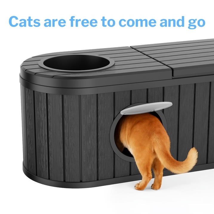 LOJIAWOWE 3-in-1 Outdoor Cat Cave, Stool & Planter Stand - Weatherproof UV-Resistant Plastic, Space-Saving Design for Patio, Balcony (Black)