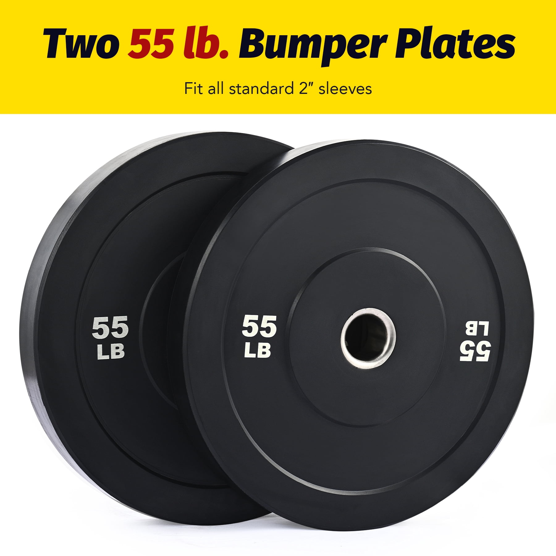 Preenex 55lb Bumper Plate Set Olympic Weight Plates for 2" Barbells & More Set of 2