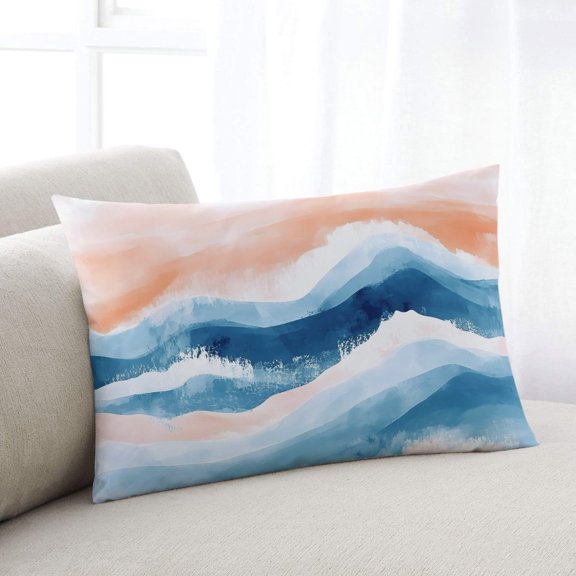 Orange Navy Blue Ombre Pillow Covers 24x36 Inch Cal King Size, Abstract Beach Waves Gradient Decorative Pillowcase with Zipper, Microfiber Breathable Pillowcases for Sofa Bed Living Room