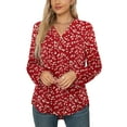 thumbnail image 4 of Uvplove 3/4 Sleeve Blouses for Women Casual Elegant Chiffon V Neck Tops,US Size,MM F Red,S-2XL, 4 of 8