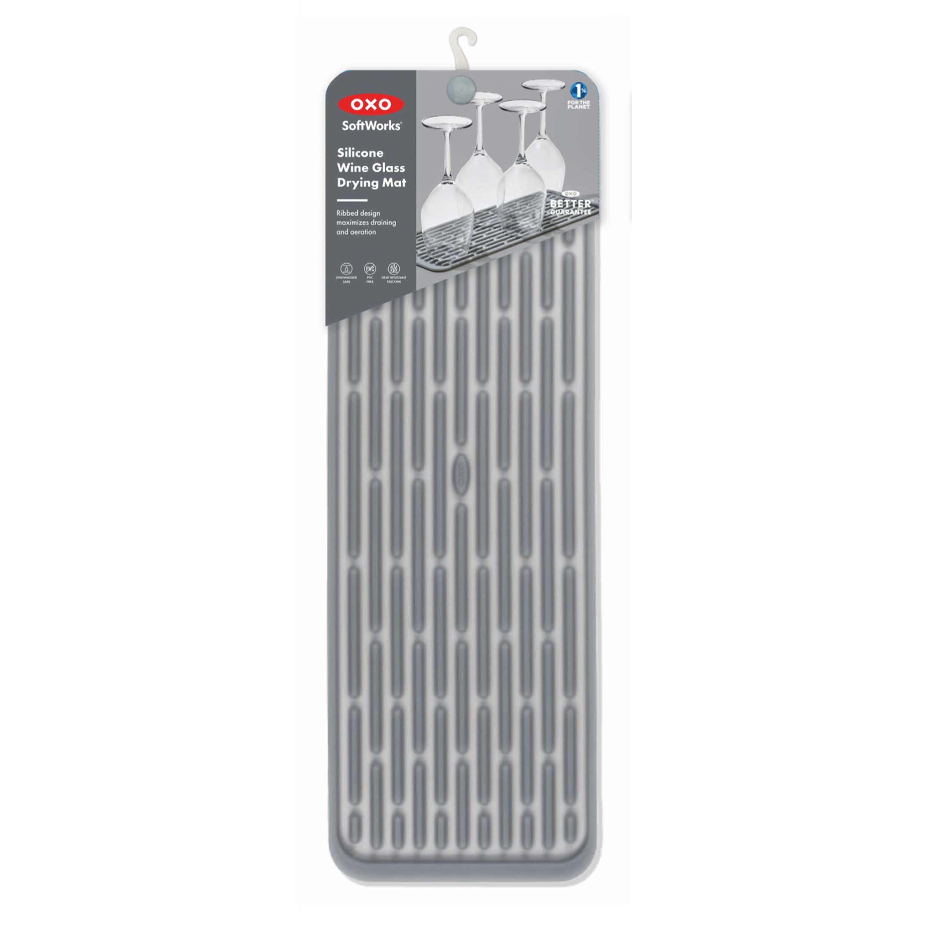 OXO Silicone Wine Glass Drying Mat, 16.6-In x 6-In, Gray