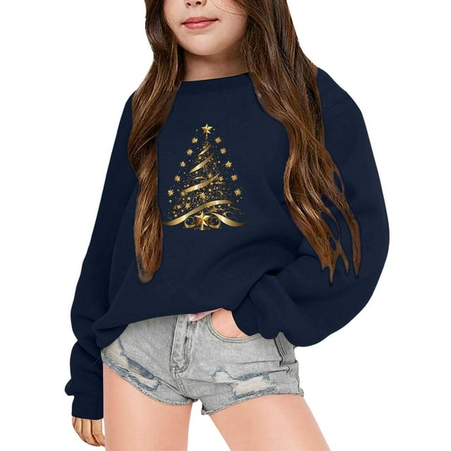 PMVFHDE Liquidation Chandail Vintage pour Enfants Automne et Hiver à Manches Longues Mode Imprimé Col Rond Chandail à Capuchon pour Garçons et Filles Plus Chaud Manteau à Capuchon Chandail Enfants, Marine, 6-7 Ans