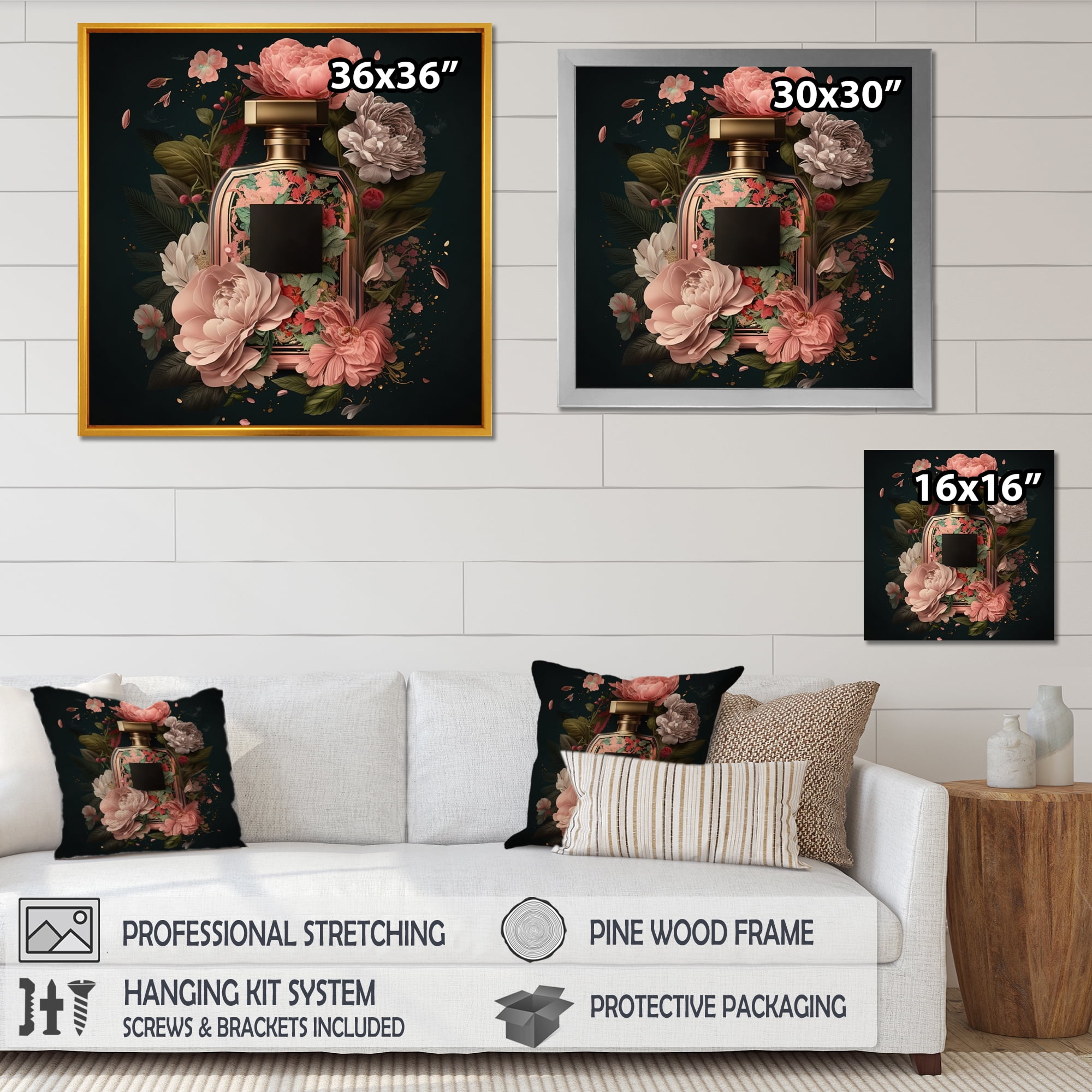 Designart Elegant Floral Perfume Bottle I Canvas Wall Art