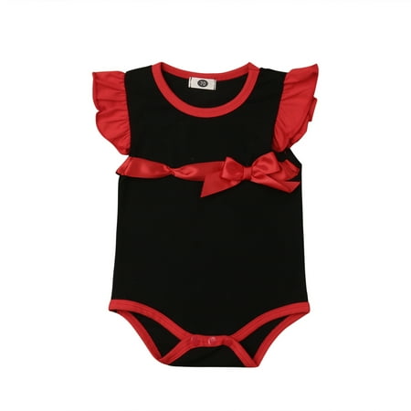 

Madjtlqy Baby Girl Jumpsuit Flying Sleeve Round Neck Snap Button Bow Romper