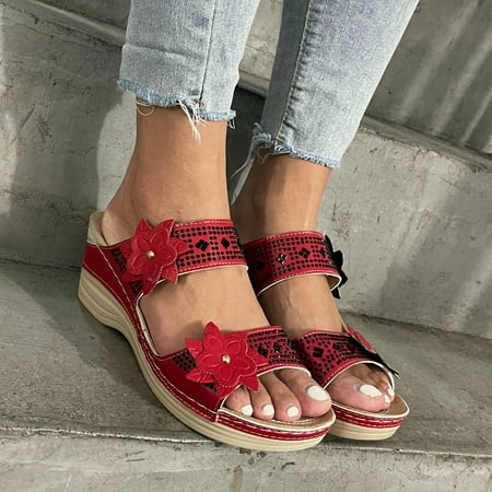 

Gubotare Woman Slippers Womens Bathroom Shower Slippers Indoor Home Beach Non Slip Sandal Red