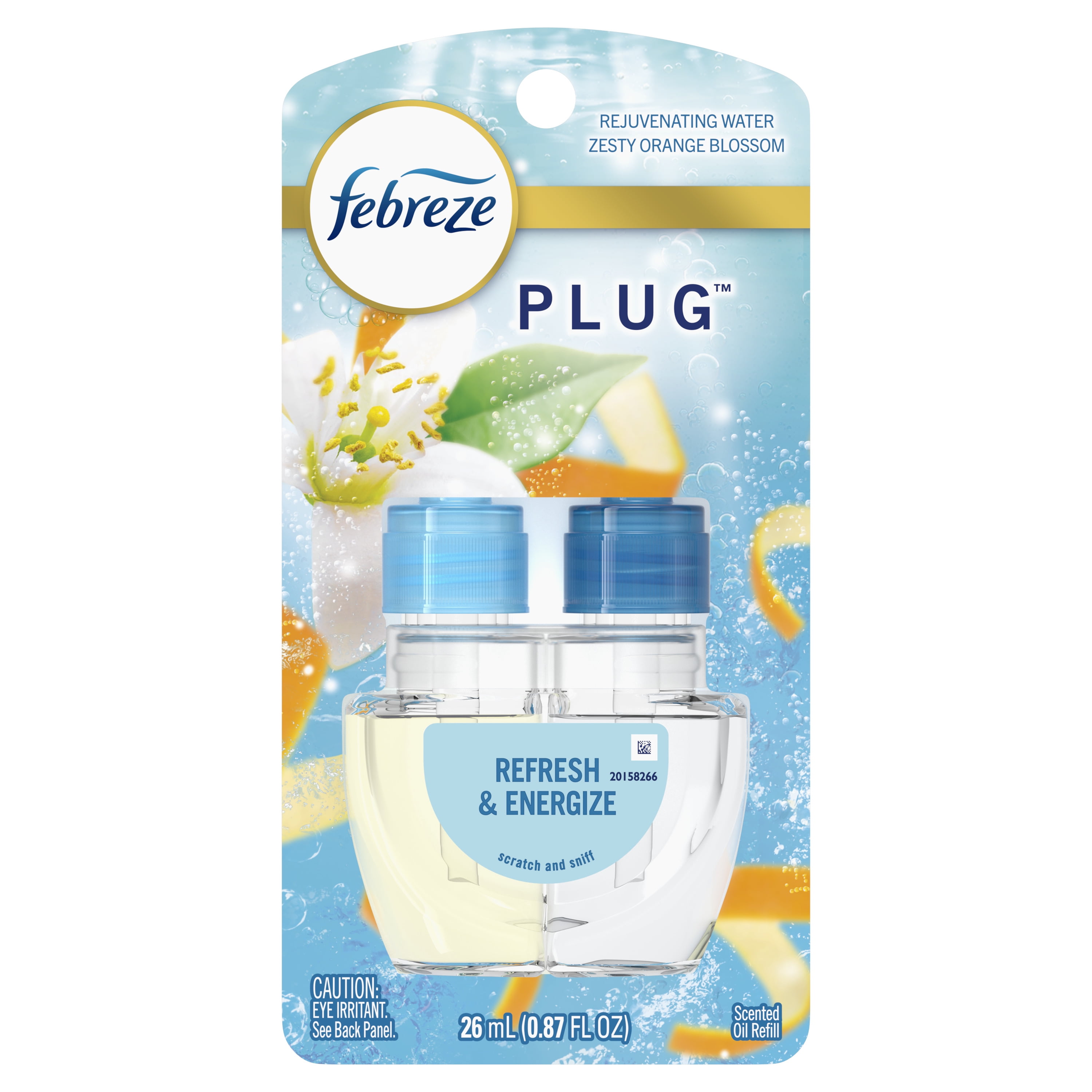 (4 pack) Febreze Plug In Air Freshener, Odor-Fighting Scented Oil Refill, Refresh & Energize, 1 Refill