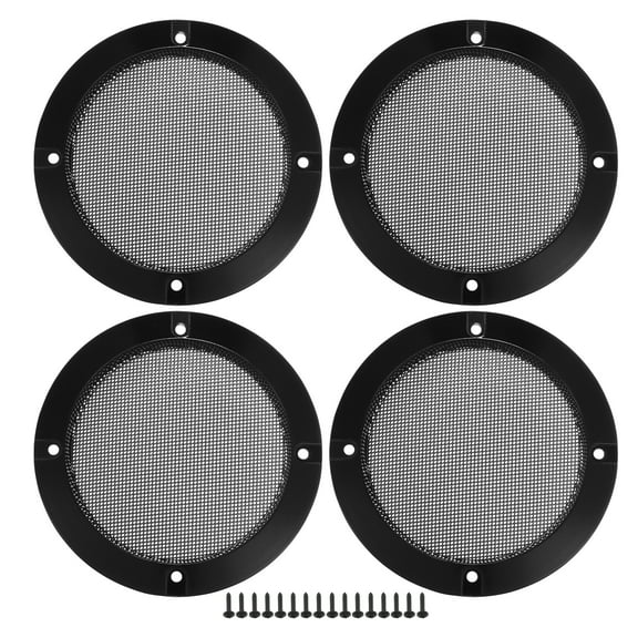 Unique Bargains 4 Pcs 4" Car Speaker Grills Cover Mesh Round Audio Subwoofer Protector with Screws Iron Gloss Black